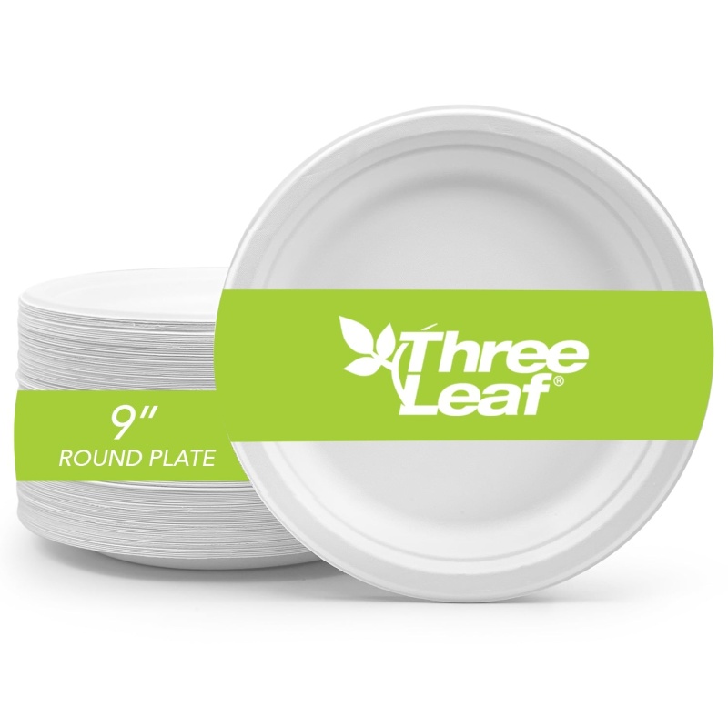 Three Leaf 9" Bagasse Round Plate, 500 Ct. (4 Packs Of 125), 500 / Units Per Case