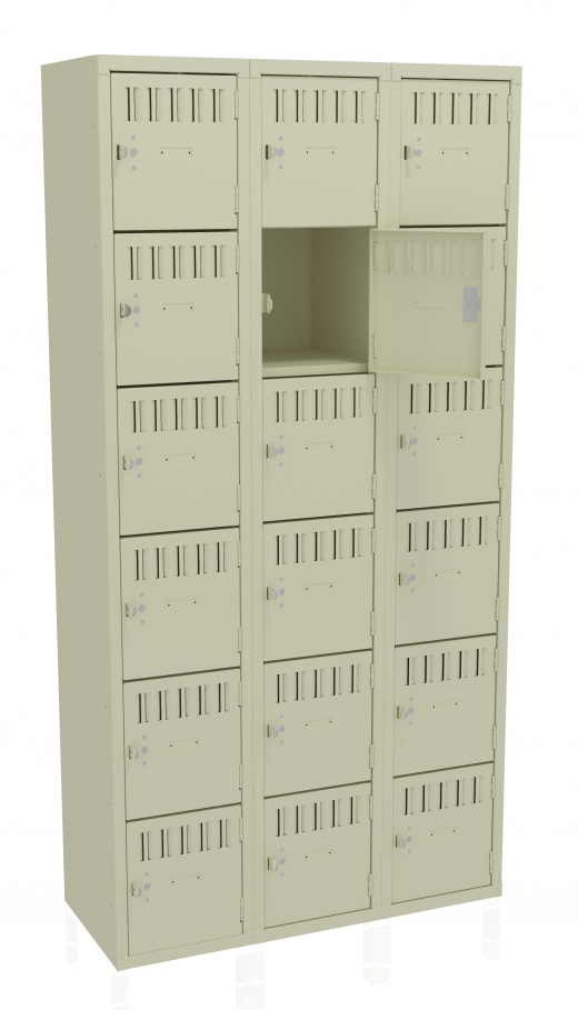 6 High Box Locker - Three Wide, No Legs (Unassembled) - Bk6-121512-c