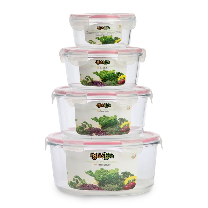 Glaslife® Refurbished Airtight Round Glass Containers (Set Of 4)