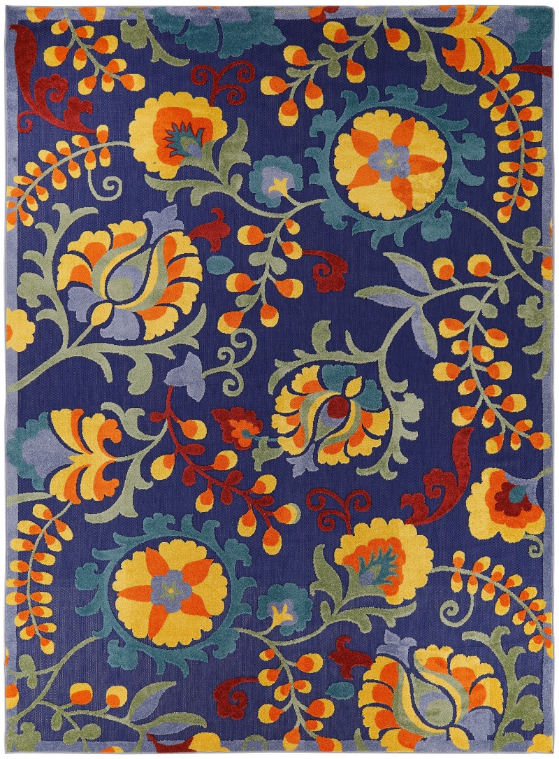 Navy Multicolor Polypropylene Outdoor Area Rug 9 ft x 12 ft