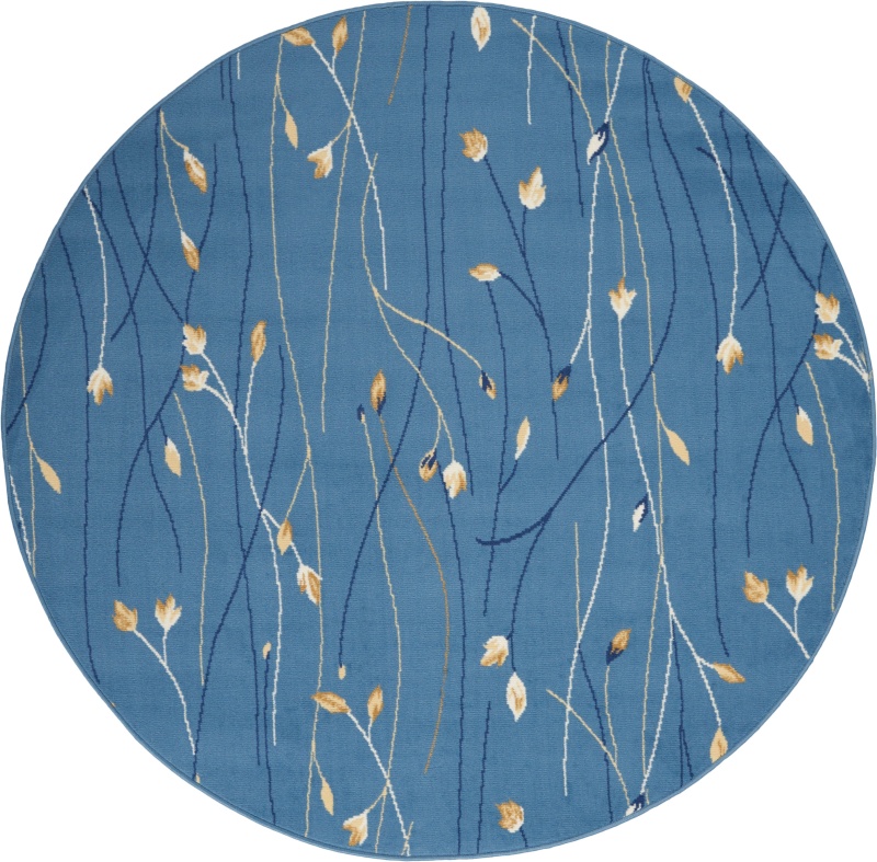 Grafix Light Blue Contemporary Round Area Rug