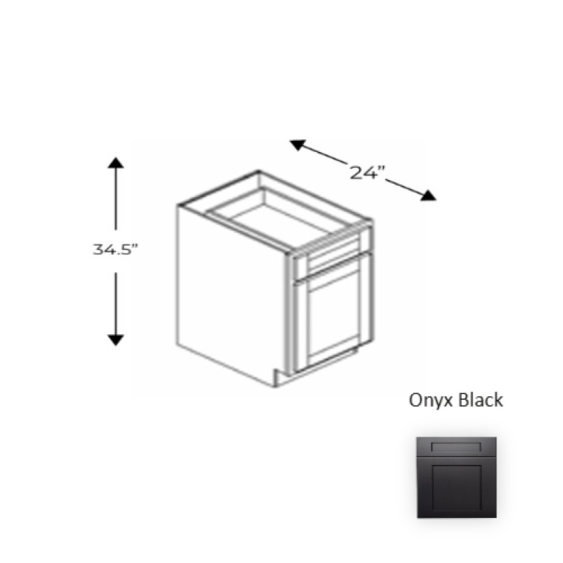 Framed Shaker Signature Onyx Black Natural Clear Coat Wood Kitchen Base Cabinet - 21" X 34.5" X 24" - Natural Clear Coat