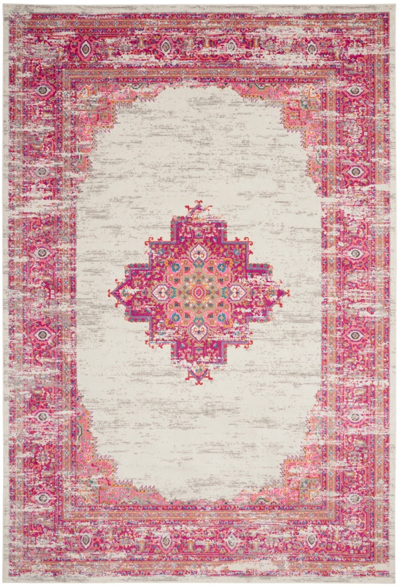 Passion Psn03 Ivory / Fuchsia Polypropylene Bohemian Area Rug