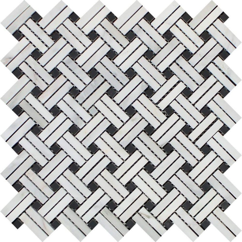 Oriental White Marble Mosaic - Stanza With Black Dots