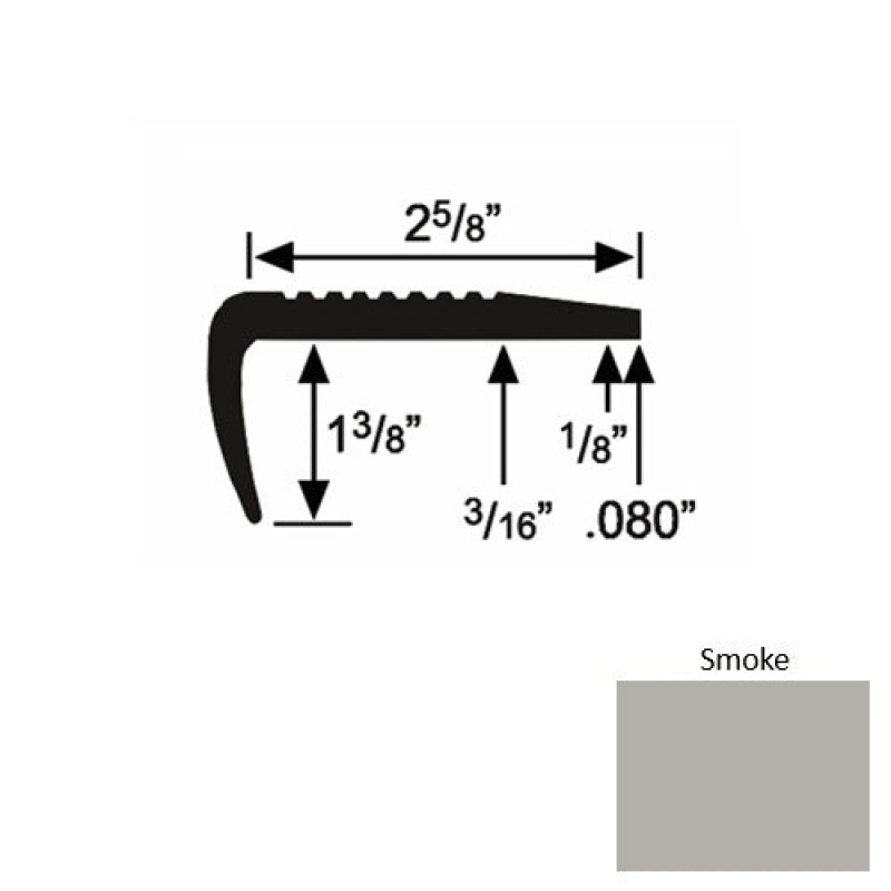Solid 03 Smoke Rubber Residential Stair Nosing (Sq) - 2 5/8" X 9 Ft (108")