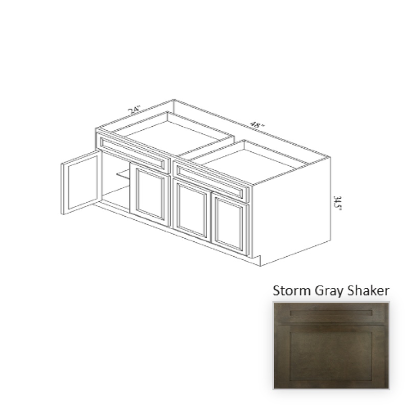 B48 Storm Gray Shaker Wood Kitchen Base Cabinet - 48" X 34.5" X 24" (Assembly Required) - Storm Gray Shaker