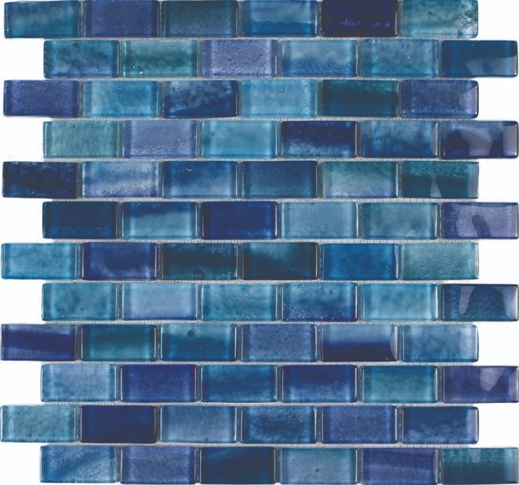 Aquatica Gemstone Aquamarine Glass Mosaic - 1" X 2" Staggered - 1" X 2" Staggered