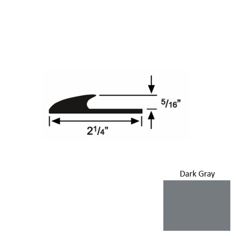 Solid 39 Dark Gray Rubber Glue Down Carpet Edge - 2 1/4" X 9 Ft (108") X 5/16"