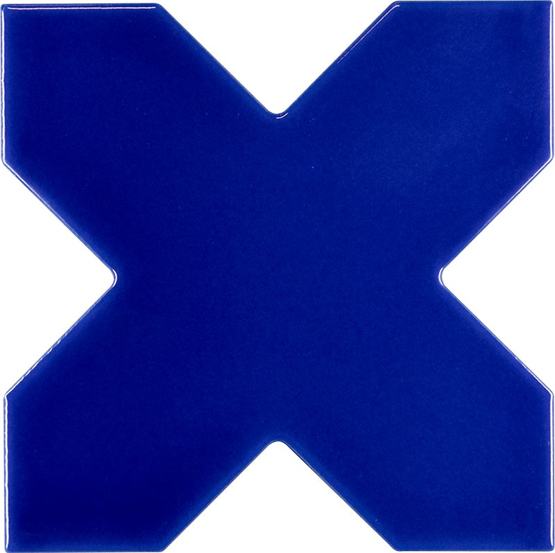 Moorish Azul Cross Ceramic Tile - Glossy - 5.35" X 5.35"
