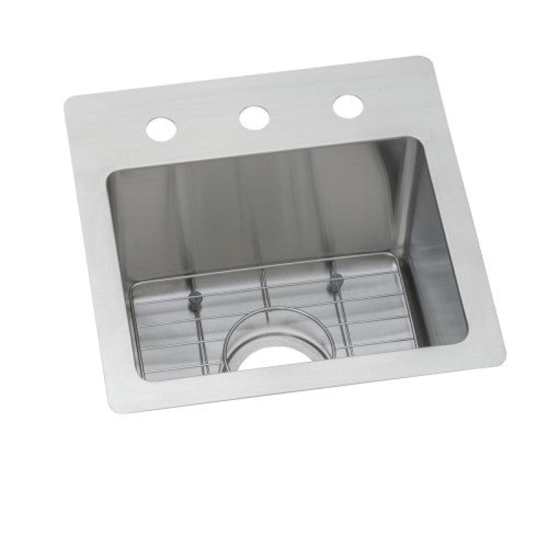 Ectsr15159tbg3 Crosstown Stainless Steel Drop In Undermount Single Bowl Bar Sink - 15" X 15" X 9" 3 Holes With Bottom Grid - Stainless Steel