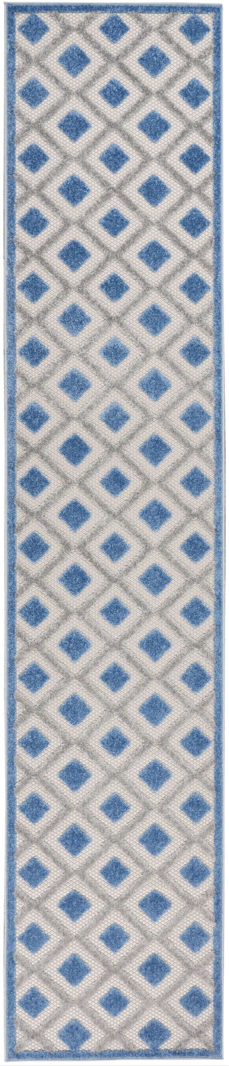 Aloha Alh26 Blue/Grey Polypropylene Modern Area Rug – 10 Ft Runner