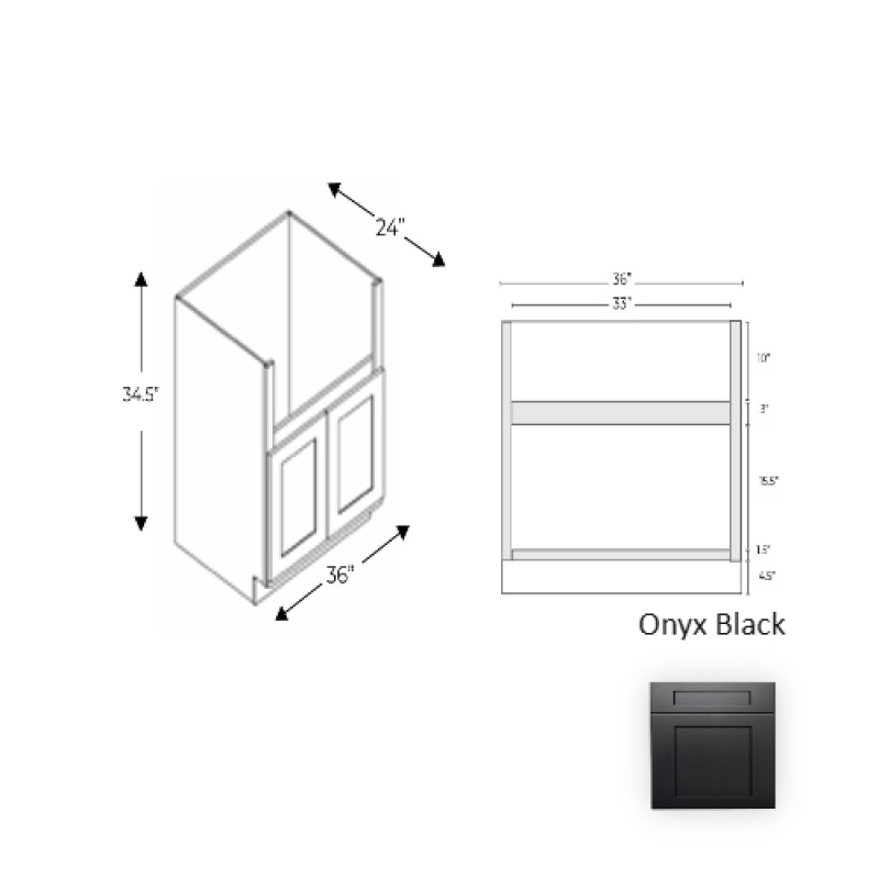 Ob.Fsm36 Framed Shaker Signature Onyx Black Natural Clear Coat Wood Kitchen Base Cabinet - 36" X 34.5" X 24" - Natural Clear Coat