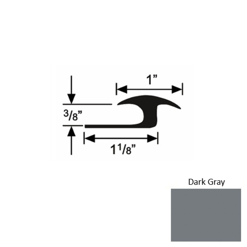 Solid 60 Dark Gray Rubber Tile / Carpet Joiner - 1 1/8" X 9 Ft (108") X 3/8"