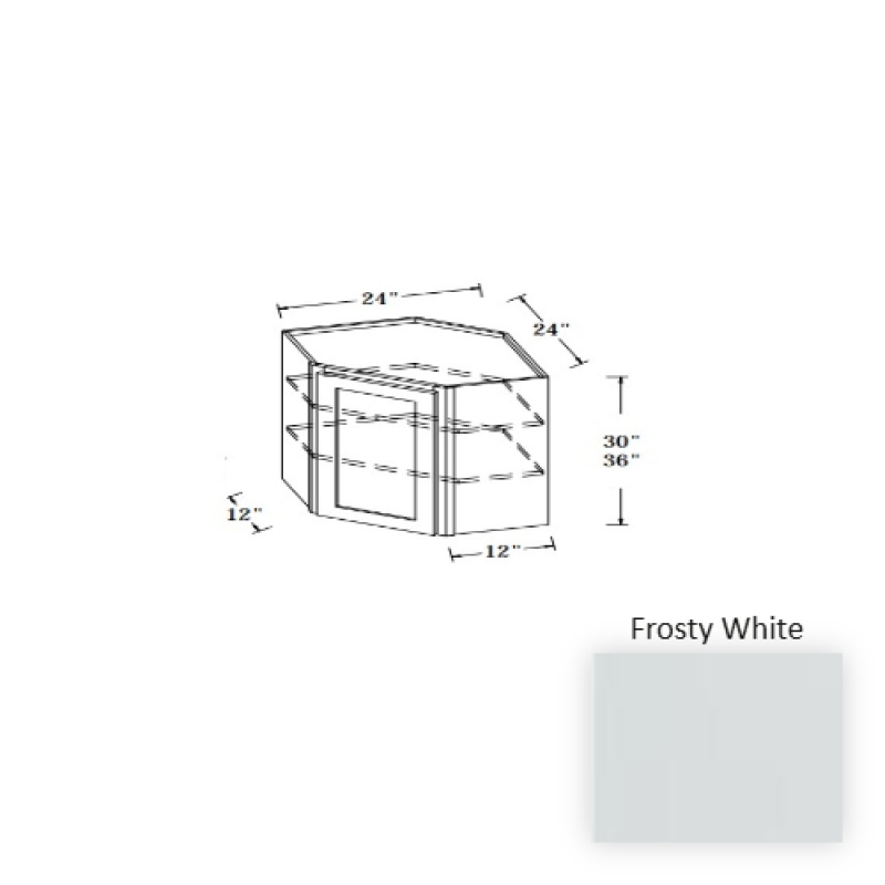 Frosty White Wood Kitchen Diagonal Corner Wall Cabinet - 24" X 12" X 30" - Frosty White