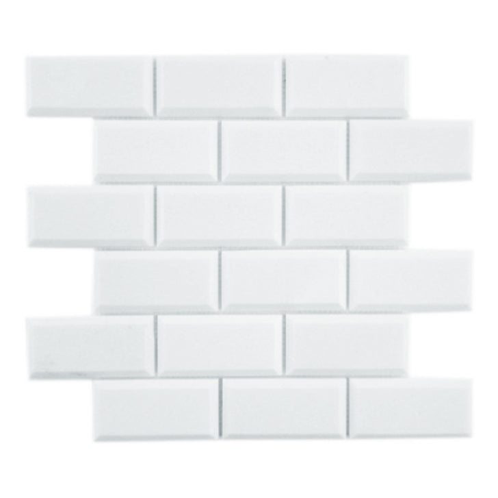 Thassos White Marble Mosaic - 2" X 4" Beveled Brick
