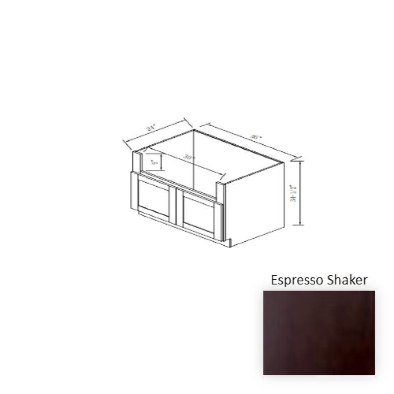 Crus.Sb36.Fs.6 Espresso Shaker Wood Kitchen Sink Base Cabinet - 36" X 24" X 34.5" - Espresso Shaker