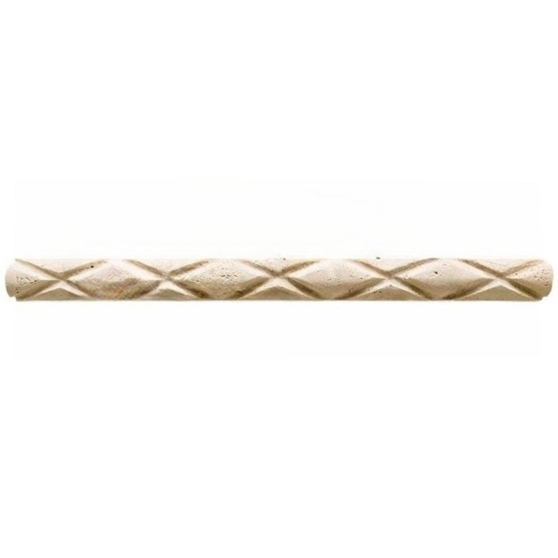 Ivory Cross Cut Travertine Liner - 1" X 12" Diamond Rope - Unfilled & Honed