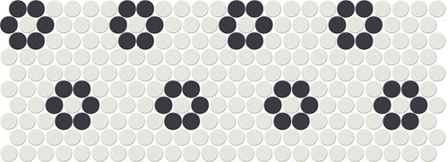 American Olean Ice White / Black Rosette Porcelain Mosaic – 1" x 1" Penny Round, Matte