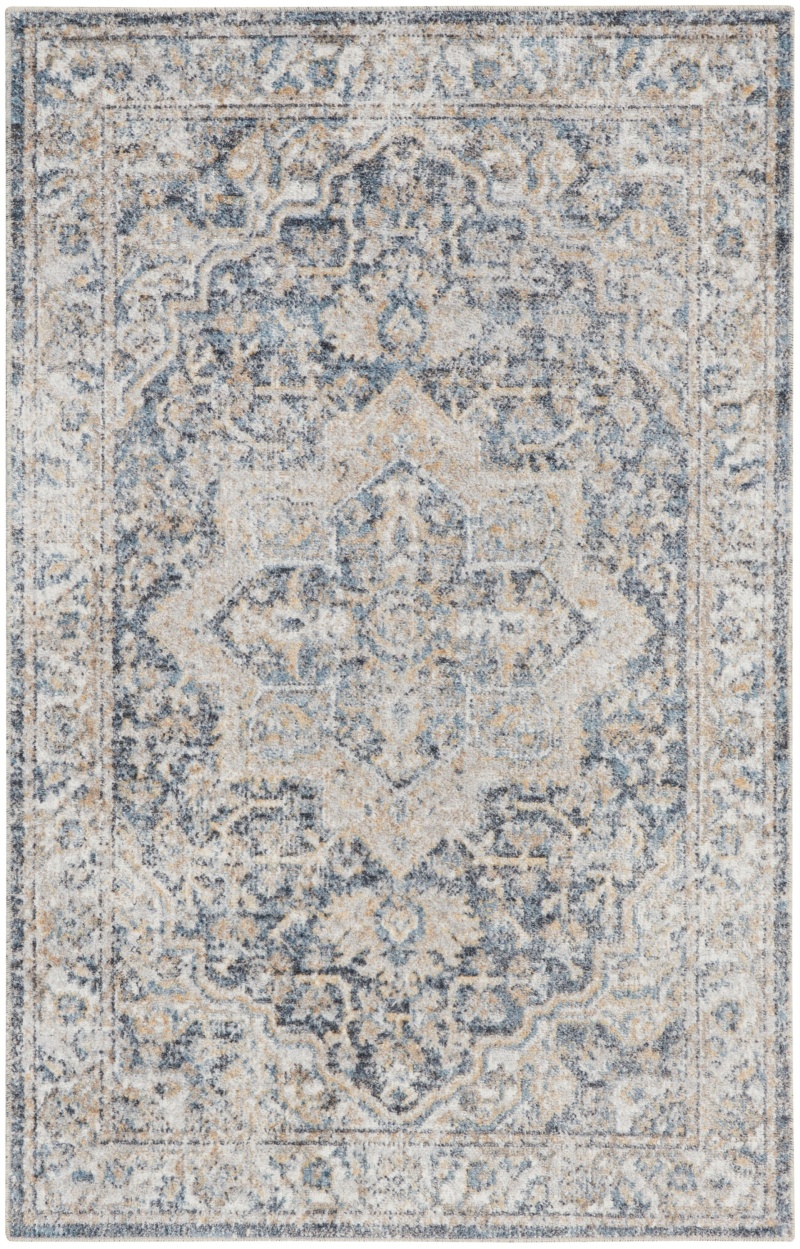 Astra Machine Washable Grey Blue Area Rug