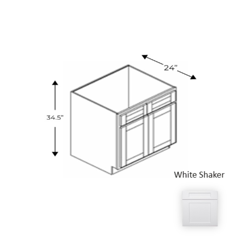 Whs.Sb42 Framed Shaker Premium White Shaker Natural Clear Coat Wood Kitchen Base Cabinet - 42" X 34.5" X 24" - Natural Clear Coat