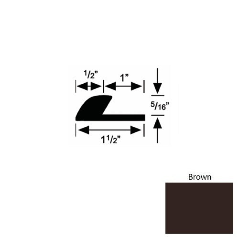 Solid 36 Brown Rubber Underlap Carpet Edge - 1 1/2" X 9 Ft (108") X 5/16"
