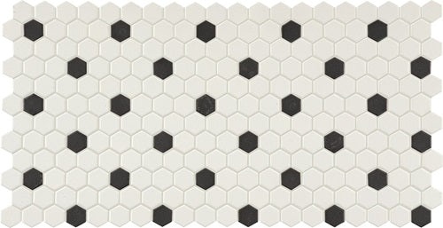 Unglazed Mosaics Ice White / Black Dots Porcelain Mosaic - 1" Hexagon - Matte