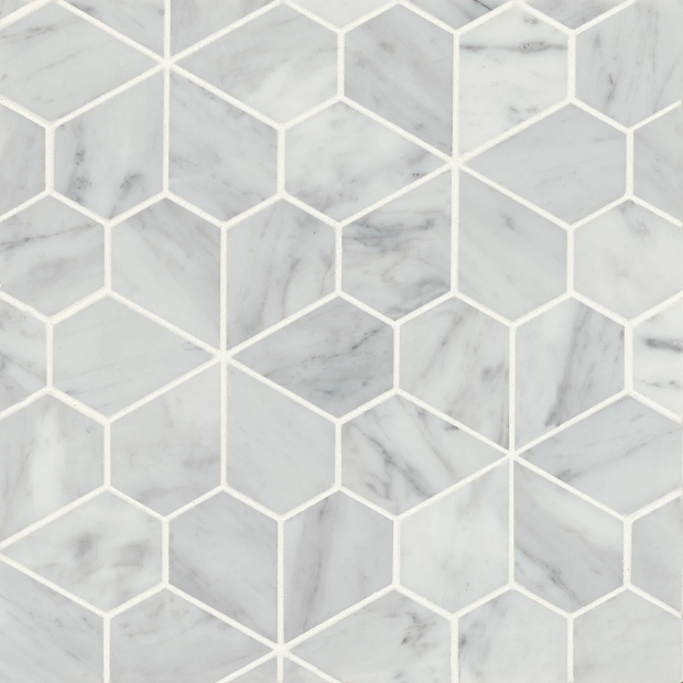 Monet White Carrara 9 Marble Mosaic - 9 5/8" X 9 3/4" - Honed