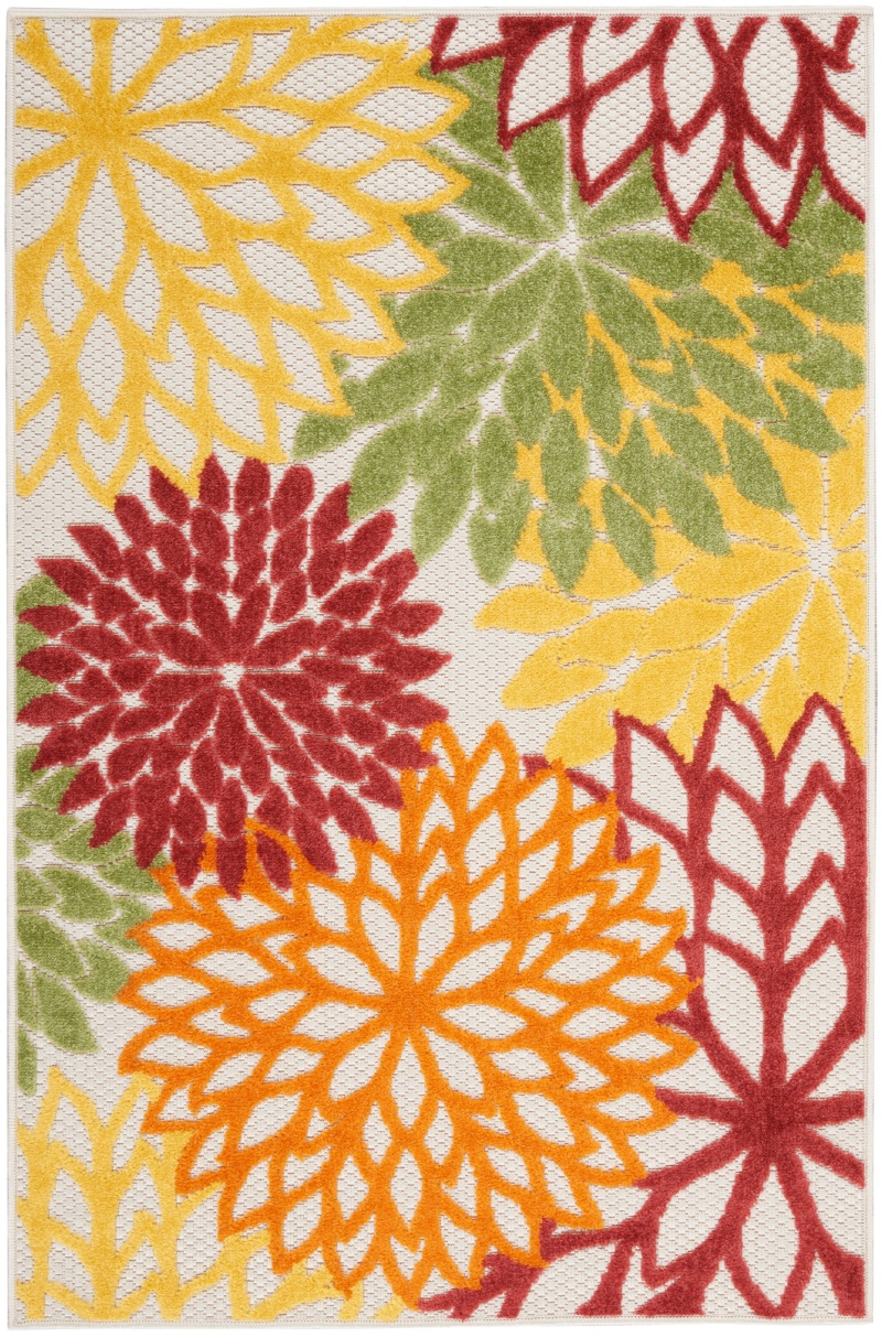 Aloha Red Multi Colored Polypropylene Tropical Area Rug