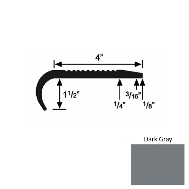 Solid 02 Dark Gray Rubber Commercial Stair Nosing (Rd) - 4" X 9 Ft (108")