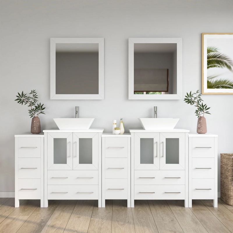 Cvc White Solid Wood Vanity Cabinet - 84" X 18.5" X 36" - White
