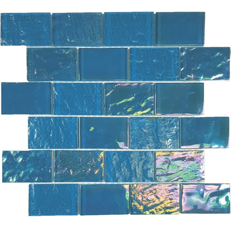 Aquatica Nautical Bimini Blue Glass Mosaic - 2" X 3" Staggered - Iridescent