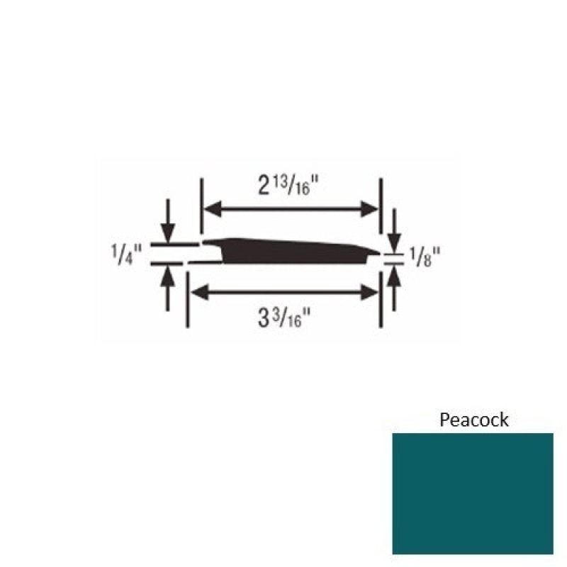 Solid 65 Peacock Rubber Rolling Traffic Transition - 3 3/16" X 9 Ft (108") X 1/4" - 1/8"