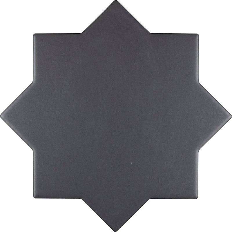 Moorish Black Star Ceramic Tile - Matte - 5.35" X 5.35"