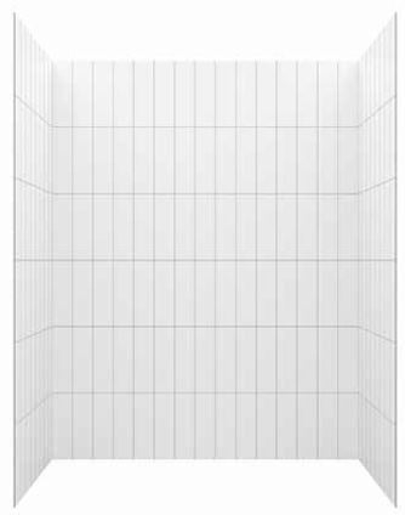 Jetcoat Core Vertical White Subway 5 Piece Glue Up Composite Shower Wall - 60" X 32" X 78" - Vertical White Subway