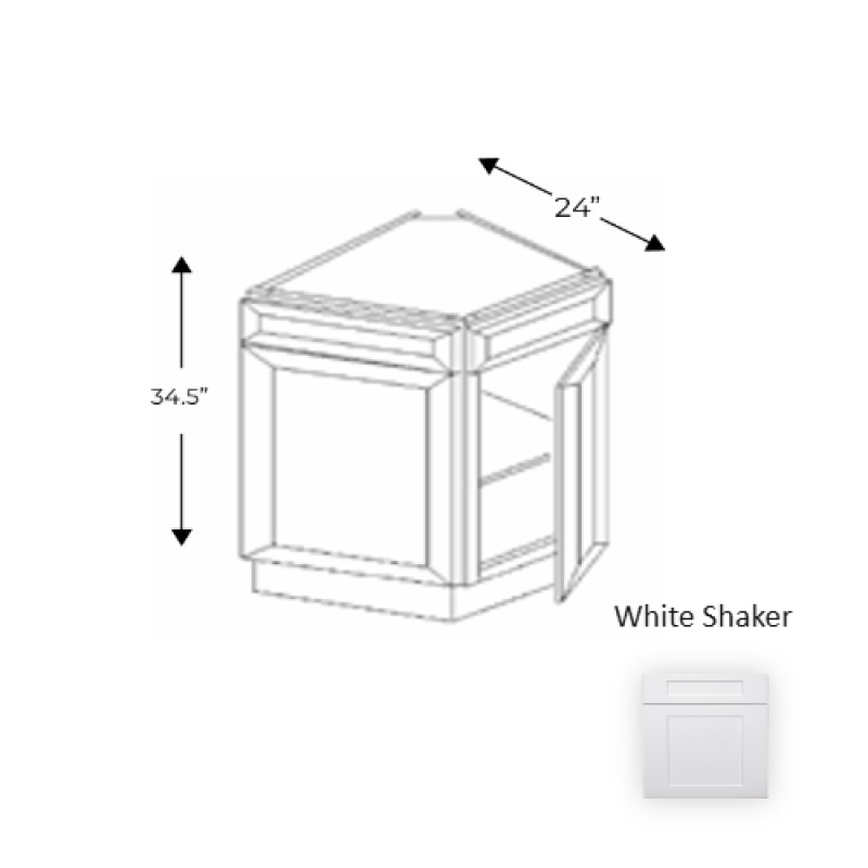 Whs.Bec24 Framed Shaker Premium White Shaker Natural Clear Coat Wood Kitchen Base Cabinet - 24" X 34.5" X 24" - Natural Clear Coat