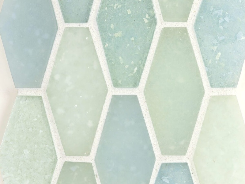 Liquid Caribbean Blends Glass Mosaic - Small Elongated Hexagon - Frosted