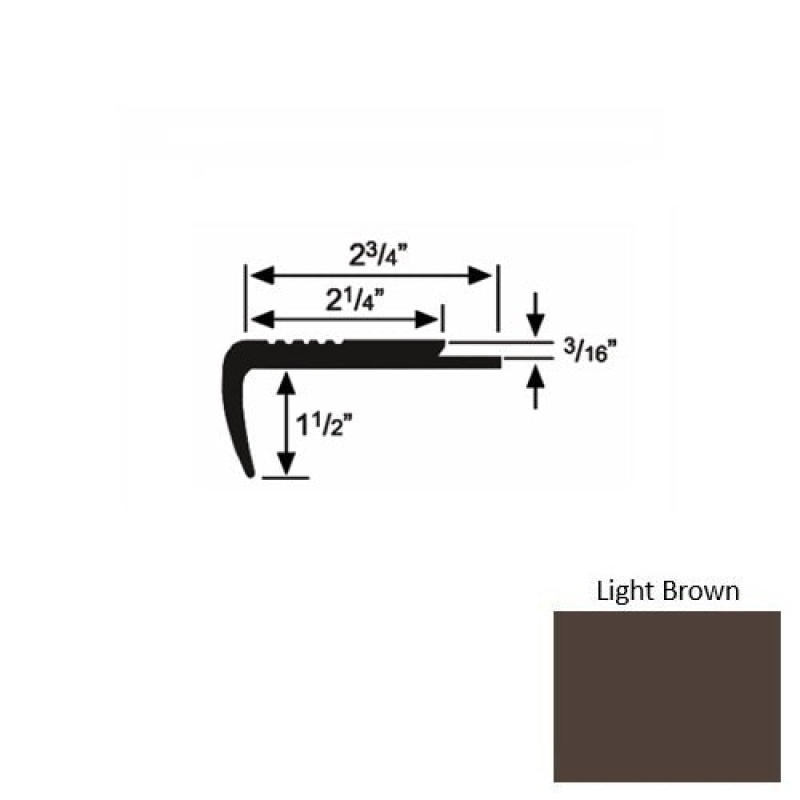 Solid 07 Light Brown Rubber Underlap Carpet Stair Nosing (Sq) - 2 3/4" X 9 Ft (108")