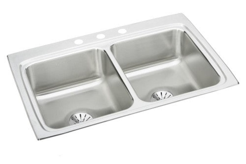 Lr3322pd3 Lustertone Classic Stainless Steel Drop In Double Bowl Kitchen Sink - 33" X 22" X 8 1/8" With 3 Holes - Stainless Steel