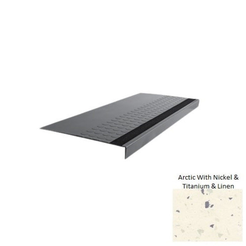 Spextones Arctic With Nickel & Titanium & Linen Type 776E Distinct Designs Rubber - 15" X 72" Stair Tread - Rgt Radial Ii Raised Disc Design