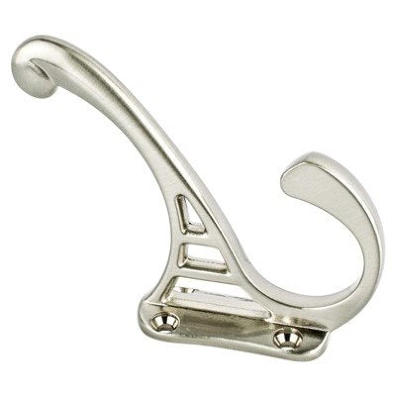 Prelude Zinc Double Prong Coat Hook - Brushed Nickel - 4" Length