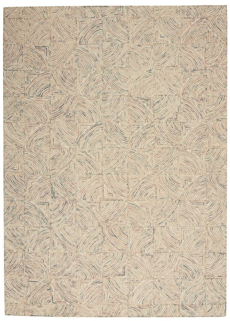 Interlock Ivory Multicolor Itl05 Wool Contemporary Area Rug - 5 Ft X 8 Ft - Ivory Multicolor