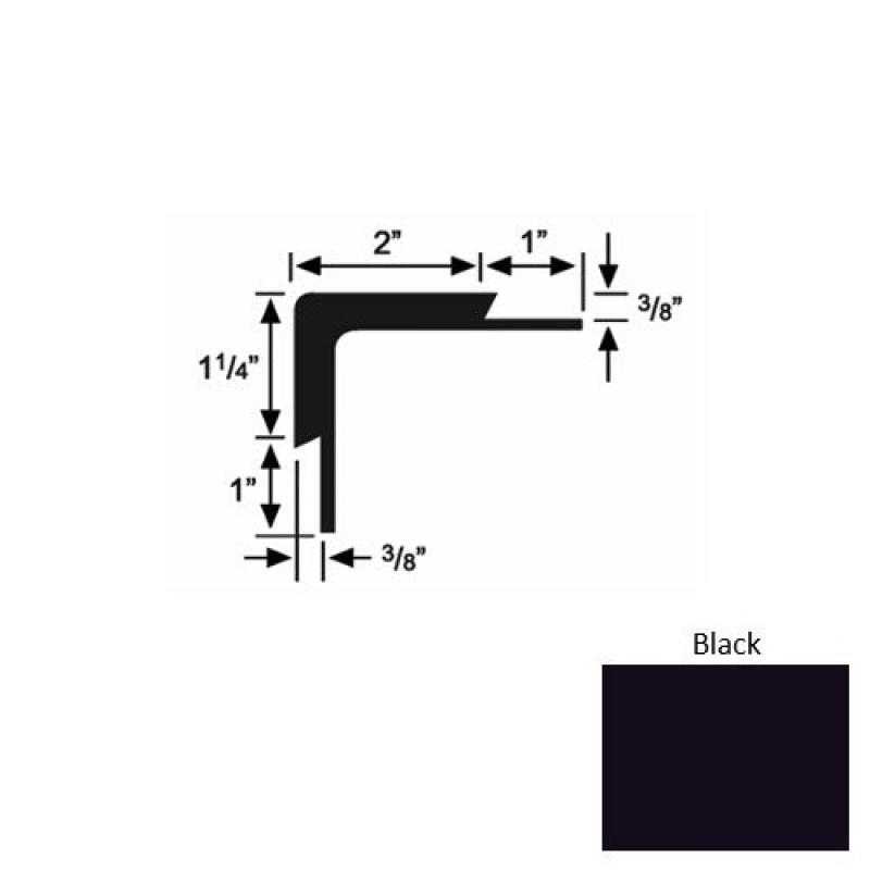 Solid 15 Black Rubber Double Flange Carpet Stair Nosing (Sq) - 2" X 9 Ft (108")