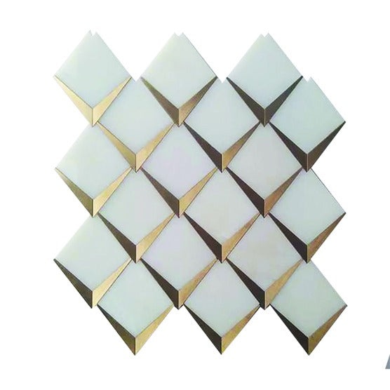 Skalini Line Waterjet Paper White / Brass Metal & Stone Mosaic - Angolo 3 - Polished