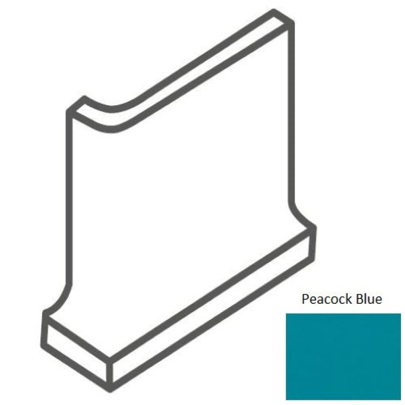 Bright & Matte Peacock Blue Ceramic Wall Trim - 4 1/4" X 4 1/4" Radius Cove Outcorner - Glossy