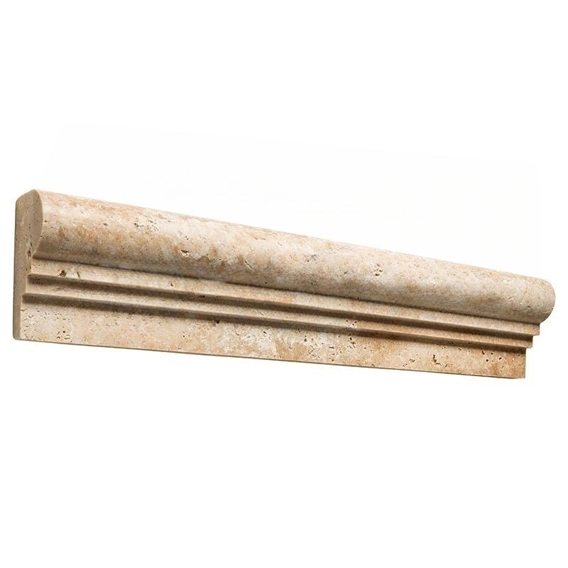 Walnut Cross Cut Travertine Liner - 2 1/2" X 12" Double Step Chair Rail - Unfilled & Honed