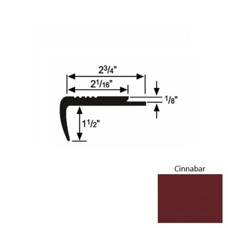 Solid 09 Cinnabar Rubber Underlap Stair Nosing (Sq) - 2 3/4" X 9 Ft (108")
