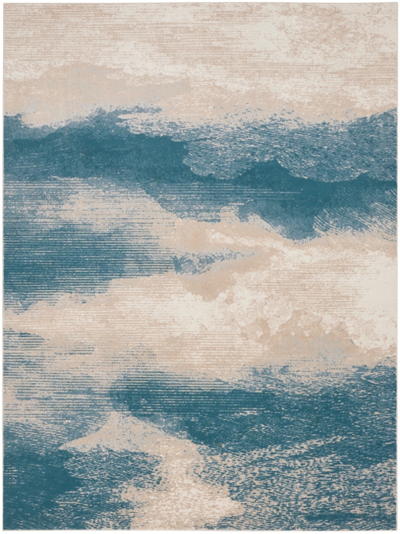 Maxell Ivory / Teal Mae06 Polyester Modern Area Rug