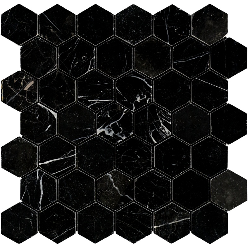 Nero Marquina Marble Mosaic - 2" Hexagon