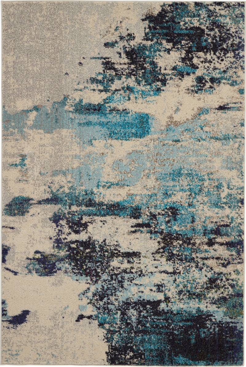 Celestial Ces02 Ivory / Teal Blue Polypropylene Modern Area Rug 4 Ft X 6 Ft