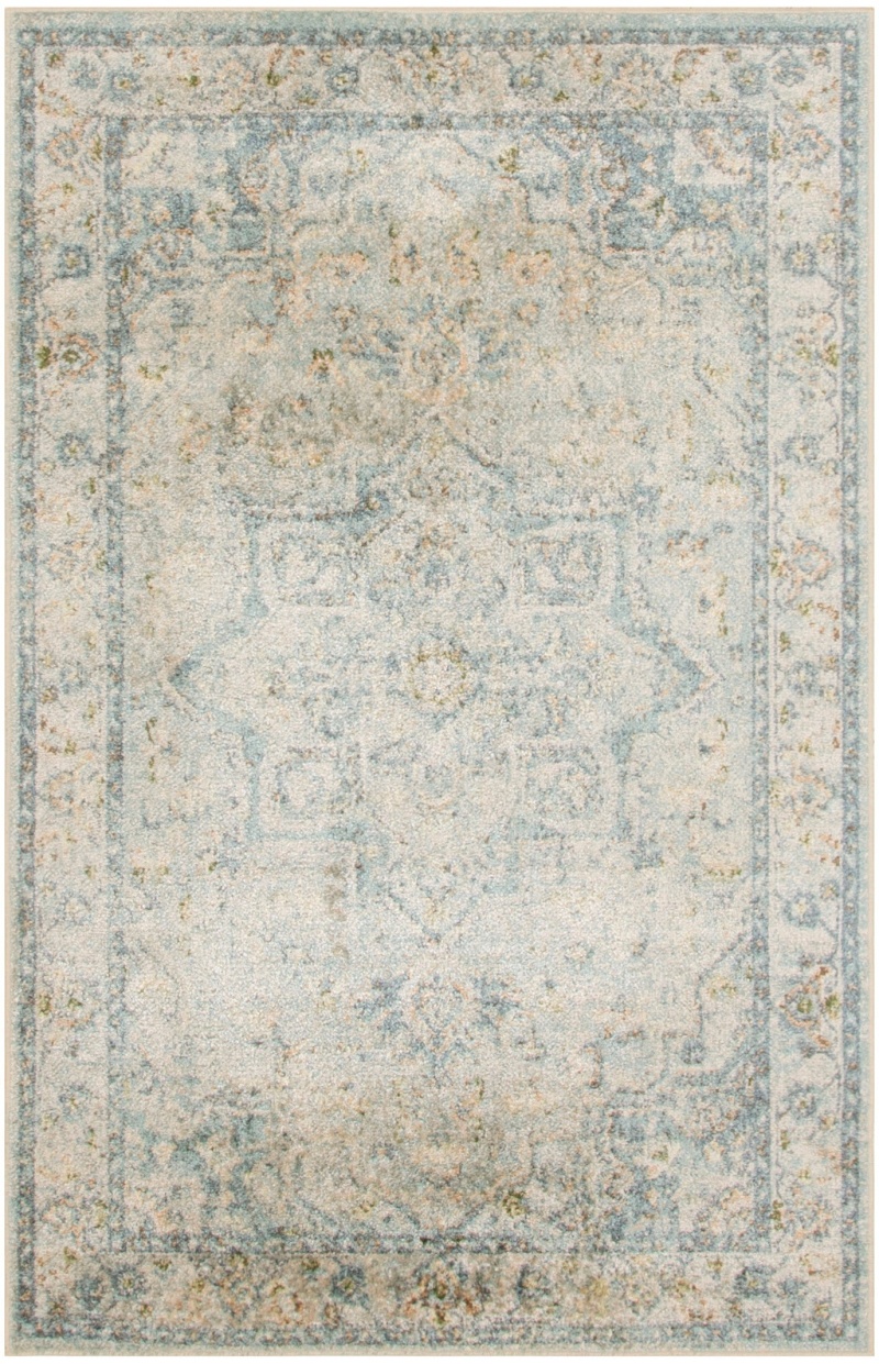 Astra Machine Washable Light Blue Vintage Area Rug